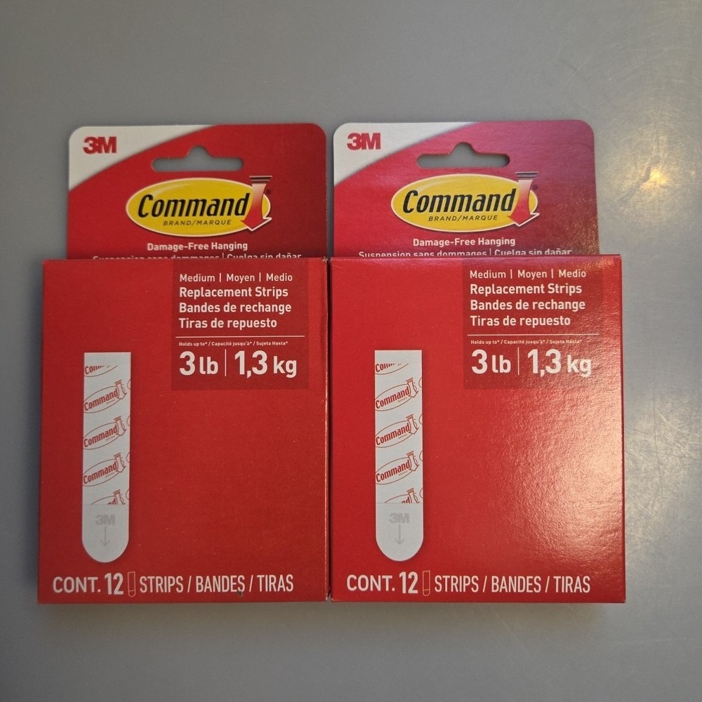 2 Packs of - 3M Command Medium Replacement Adhesive Strips (24 Strips Total) NEW
